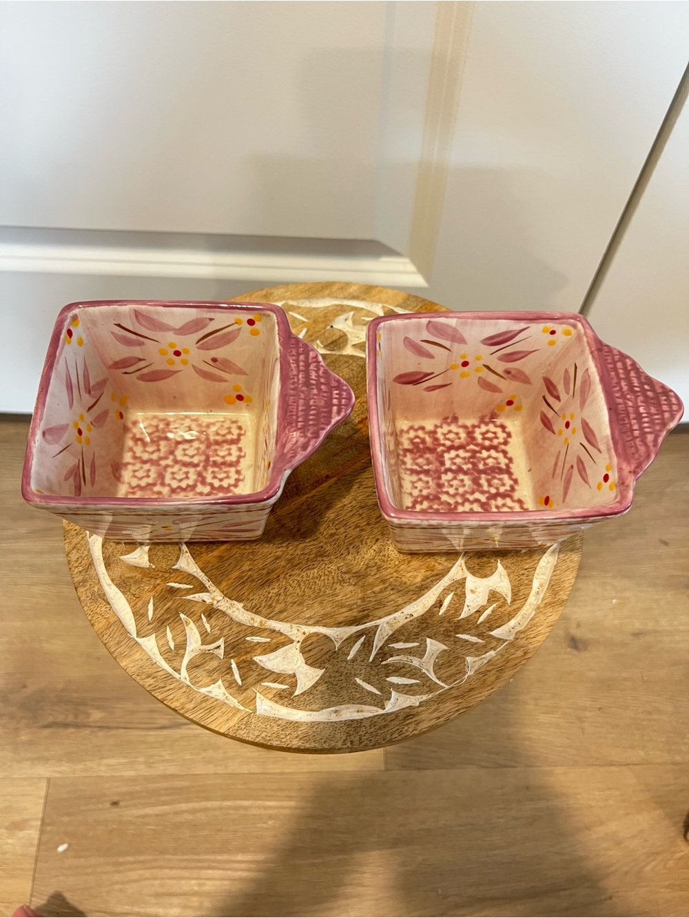 Temp-Tations Pink and Cream Hand-Painted Square Dip Bowls (4)